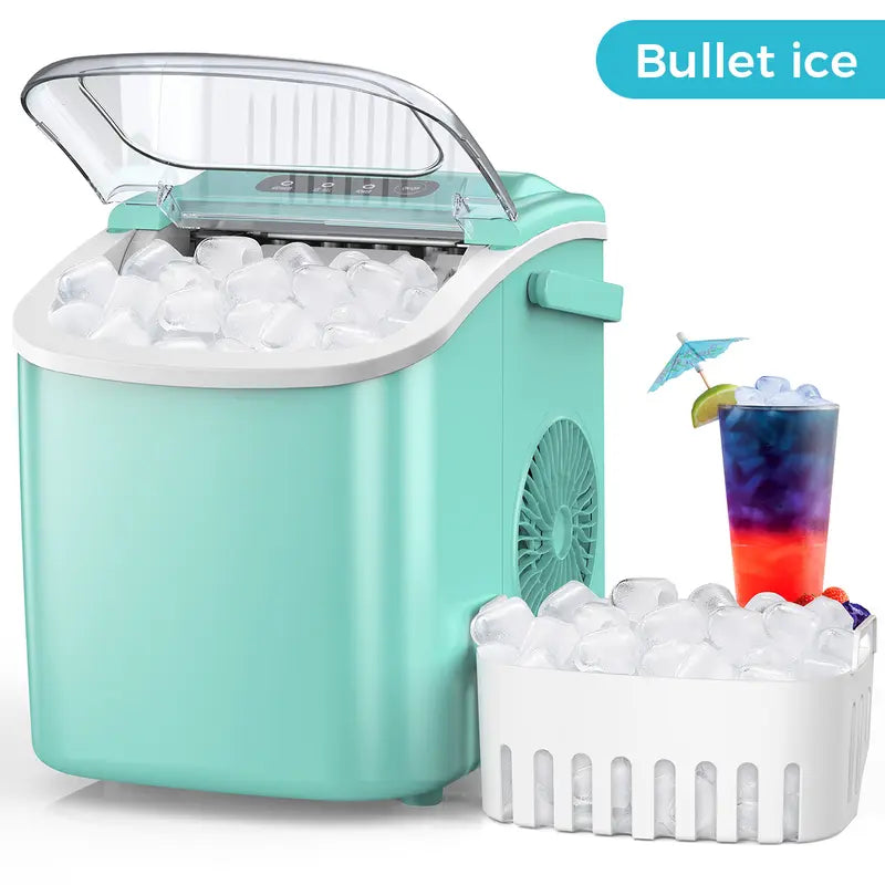 COWSAR Bullet Ice Maker Countertop, Staninless Steel or ABS Plastic, with Self-Cleaning, 26.5Lbs/24Hrs, 6 Mins/9 Pcs Bullet Ice, Portable Ice Maker for Kitchen/Home/Office/Party/Rv