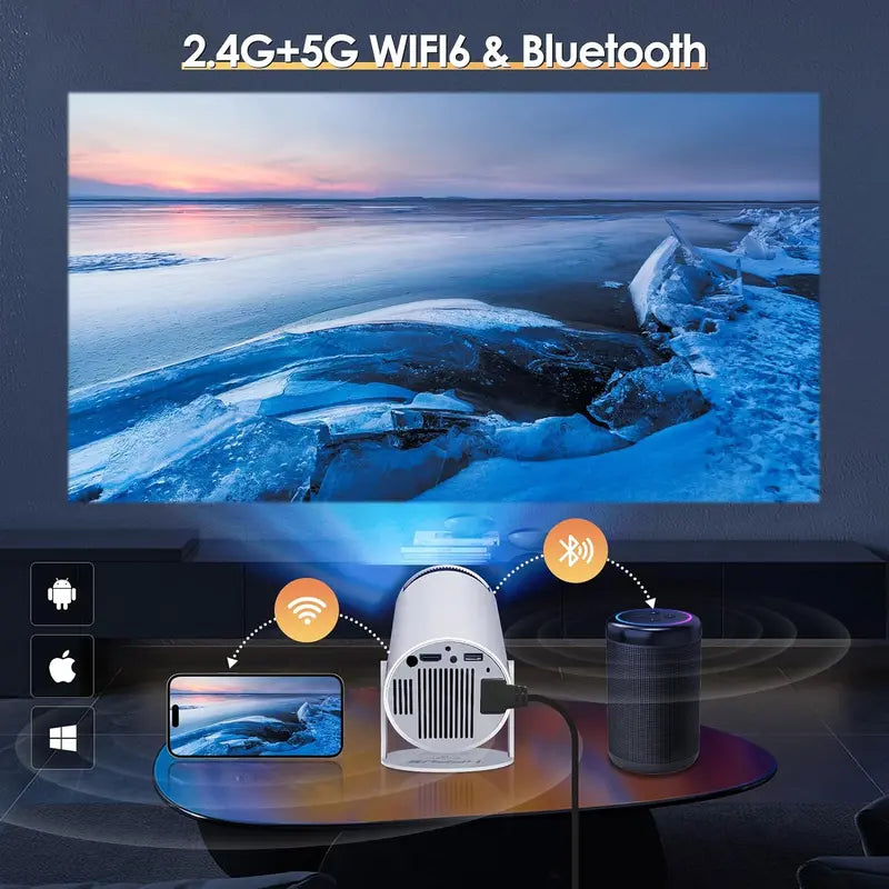 8K Portable Projector with Wifi and Bluetooth, 180° Rotation & Auto Keystone, Full HD 720P Supported,Portable Outdoor Movie Projector, Compatible with USB HDMI Phone, Tablet, Laptop