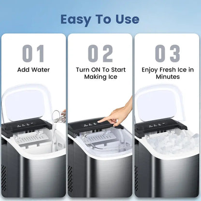 COWSAR Bullet Ice Maker Countertop, Staninless Steel or ABS Plastic, with Self-Cleaning, 26.5Lbs/24Hrs, 6 Mins/9 Pcs Bullet Ice, Portable Ice Maker for Kitchen/Home/Office/Party/Rv