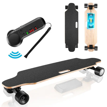 CAROMA Electric Skateboard, Multiple Adjustable Speeds, 12.4MPH Top Speed, 350W Brushless Motor Electric Longboard with Remote, 8-Mile Max Range for Adults and Teens