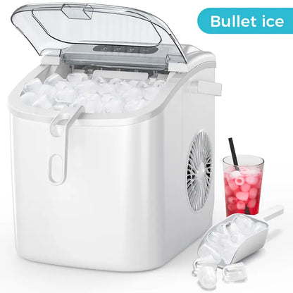 COWSAR Bullet Ice Maker Countertop, Staninless Steel or ABS Plastic, with Self-Cleaning, 26.5Lbs/24Hrs, 6 Mins/9 Pcs Bullet Ice, Portable Ice Maker for Kitchen/Home/Office/Party/Rv