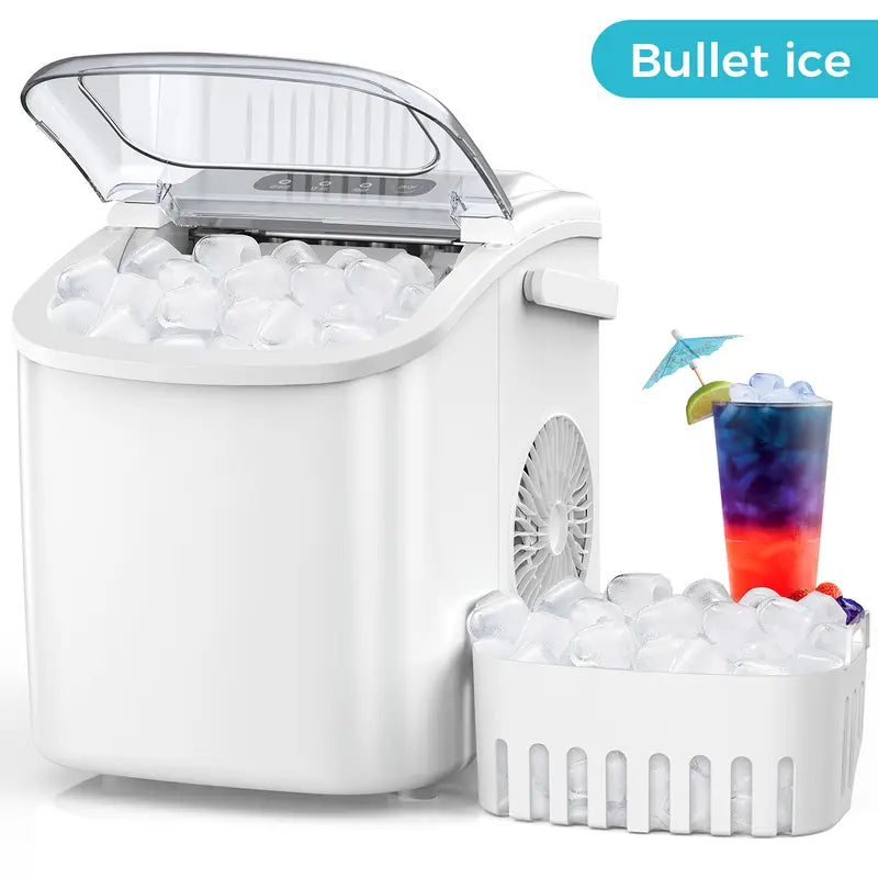 COWSAR Bullet Ice Maker Countertop, Staninless Steel or ABS Plastic, with Self-Cleaning, 26.5Lbs/24Hrs, 6 Mins/9 Pcs Bullet Ice, Portable Ice Maker for Kitchen/Home/Office/Party/Rv