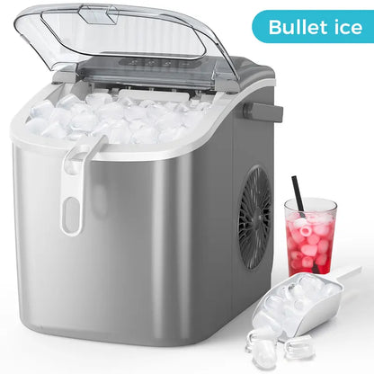 COWSAR Bullet Ice Maker Countertop, Staninless Steel or ABS Plastic, with Self-Cleaning, 26.5Lbs/24Hrs, 6 Mins/9 Pcs Bullet Ice, Portable Ice Maker for Kitchen/Home/Office/Party/Rv