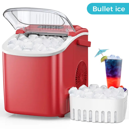 COWSAR Bullet Ice Maker Countertop, Staninless Steel or ABS Plastic, with Self-Cleaning, 26.5Lbs/24Hrs, 6 Mins/9 Pcs Bullet Ice, Portable Ice Maker for Kitchen/Home/Office/Party/Rv