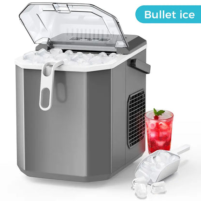 COWSAR Bullet Ice Maker Countertop, Staninless Steel or ABS Plastic, with Self-Cleaning, 26.5Lbs/24Hrs, 6 Mins/9 Pcs Bullet Ice, Portable Ice Maker for Kitchen/Home/Office/Party/Rv