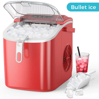 COWSAR Bullet Ice Maker Countertop, Staninless Steel or ABS Plastic, with Self-Cleaning, 26.5Lbs/24Hrs, 6 Mins/9 Pcs Bullet Ice, Portable Ice Maker for Kitchen/Home/Office/Party/Rv