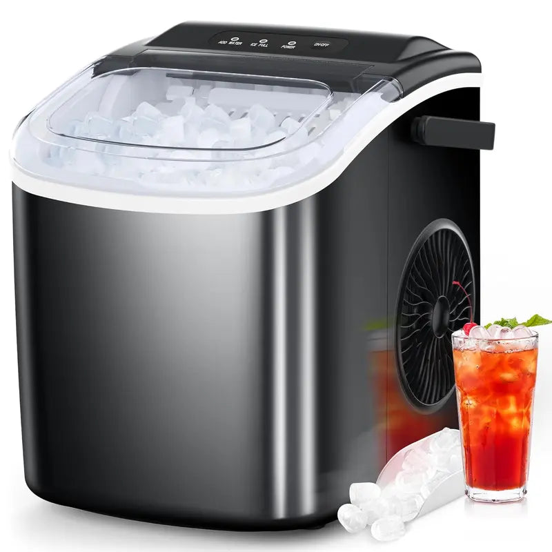 COWSAR Bullet Ice Maker Countertop, Staninless Steel or ABS Plastic, with Self-Cleaning, 26.5Lbs/24Hrs, 6 Mins/9 Pcs Bullet Ice, Portable Ice Maker for Kitchen/Home/Office/Party/Rv