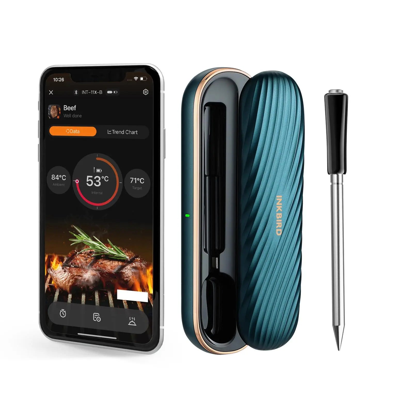 INKBIRD Wireless Meat Thermometer for Summer, Rechargeable BT Smart BBQ Thermometer, Smart Control Food Thermometer, Waterproof Smart Gadgets Kitchen Meat Probe Tools for Oven Grill Air Fryer Food, Kitchen Gadgets