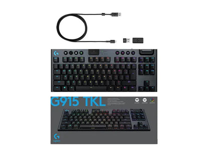 Logitech G915 TKL Tenkeyless Lightspeed Wireless RGB Mechanical Gaming Keyboard, Low Profile Switch Options, LIGHTSYNC RGB, Advanced Wireless and Bluetooth Support - Linear , Black