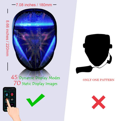 MEGOO Led Mask with Bluetooth Programmable App,Shining Led Light up Face Mask for Adult Kid Halloween Masquerade Party-Battery Accessories Comfortable Gift