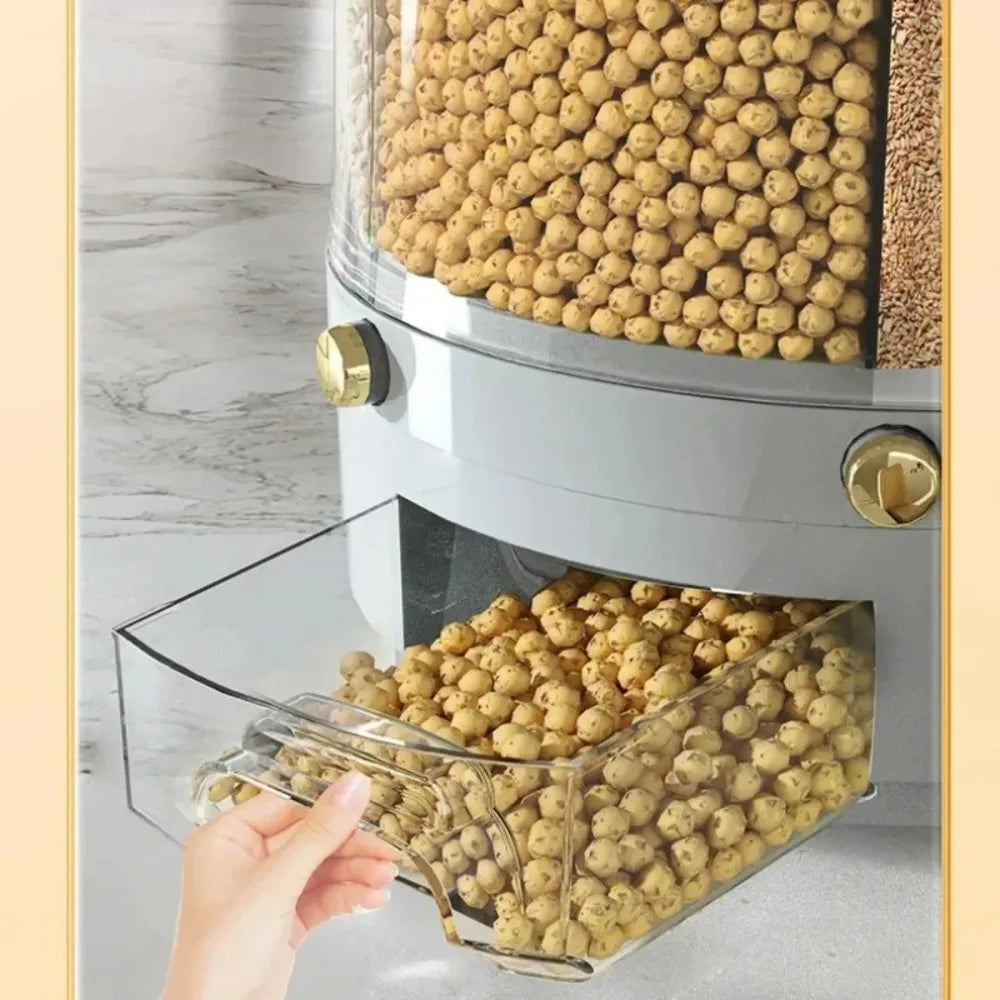 360 Degree Rotating Rice Dispenser Sealed Dry Cereal Grain Bucket Dispenser Moisture-Proof Kitchen Food Container Storage Box