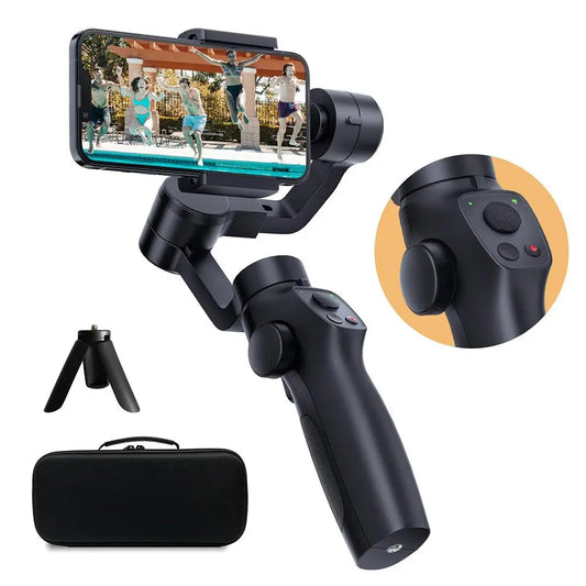 3-Axis Gimbal Stabilizer, Lightweight Handheld Gimbal with Focus & Zoom, Phone Selfie Stabilizer with Tripod & Hard Shell Package for Video Recording Vlog