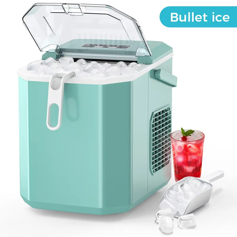 COWSAR Bullet Ice Maker Countertop, Staninless Steel or ABS Plastic, with Self-Cleaning, 26.5Lbs/24Hrs, 6 Mins/9 Pcs Bullet Ice, Portable Ice Maker for Kitchen/Home/Office/Party/Rv