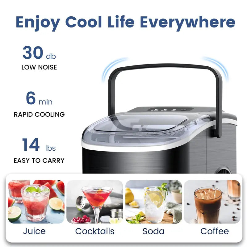 COWSAR Bullet Ice Maker Countertop, Staninless Steel or ABS Plastic, with Self-Cleaning, 26.5Lbs/24Hrs, 6 Mins/9 Pcs Bullet Ice, Portable Ice Maker for Kitchen/Home/Office/Party/Rv