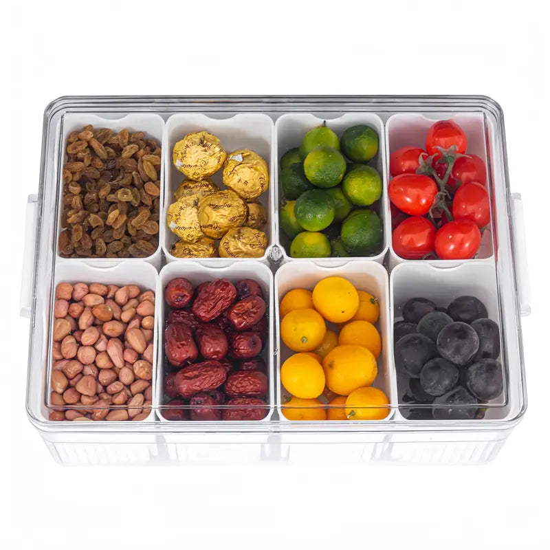 Divided Serving Tray with Lid and Handle - Snackle Box Charcuterie Container for Portable Snack Platters - Clear Organizer for Candy, Fruits, Nuts, Snacks - Perfect for Party, Entertaining