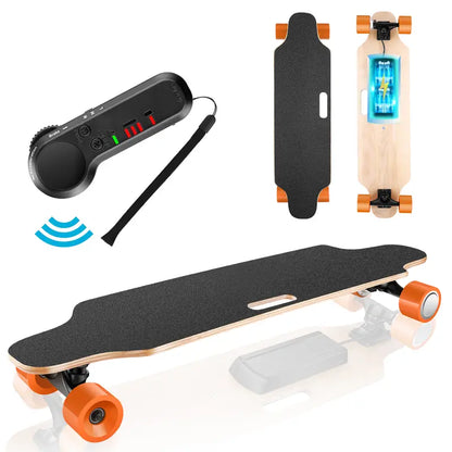 CAROMA Electric Skateboard, Multiple Adjustable Speeds, 12.4MPH Top Speed, 350W Brushless Motor Electric Longboard with Remote, 8-Mile Max Range for Adults and Teens