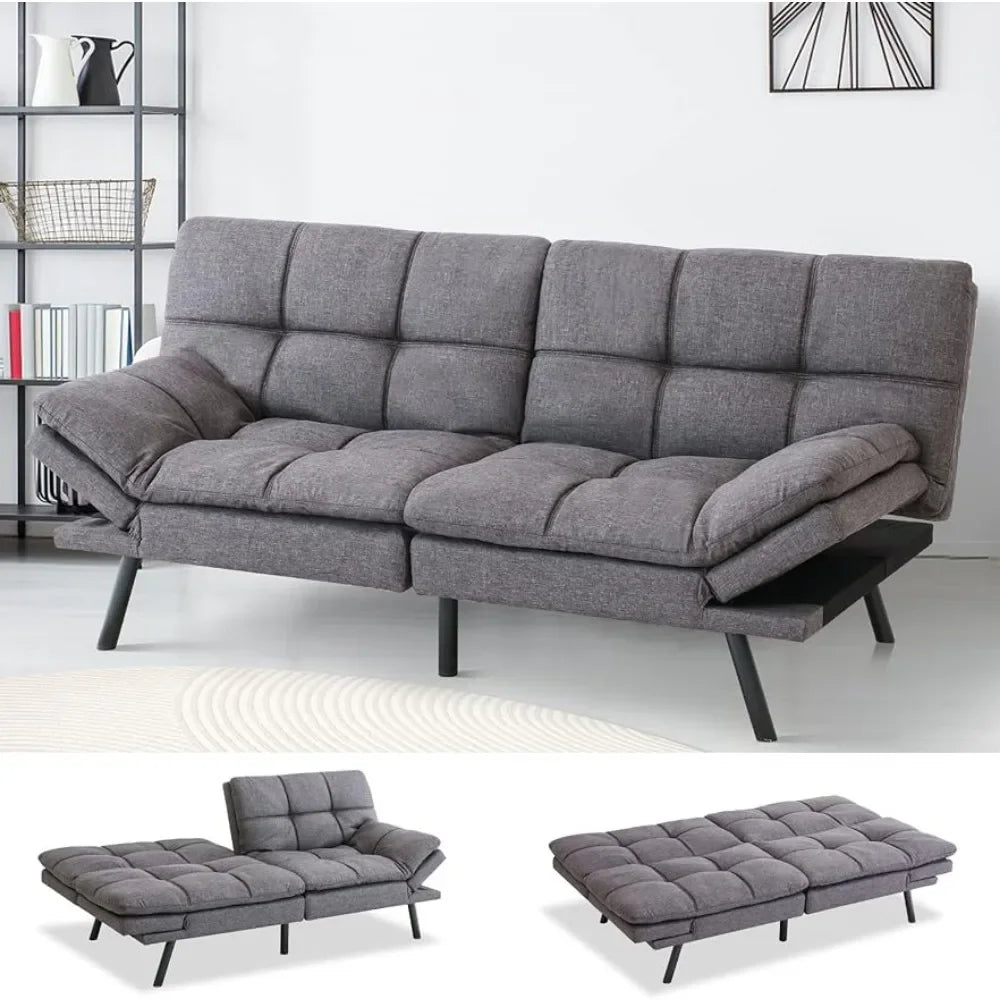 Futon Sofa Bed Memory Foam Convertible Futon Couch Bed Leather Sofa Sleeper Couch Love Seat for Living Room,Adjustable,Grey