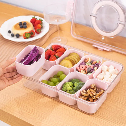 Divided Serving Tray with Lid and Handle - Snackle Box Charcuterie Container for Portable Snack Platters - Clear Organizer for Candy, Fruits, Nuts, Snacks - Perfect for Party, Entertaining