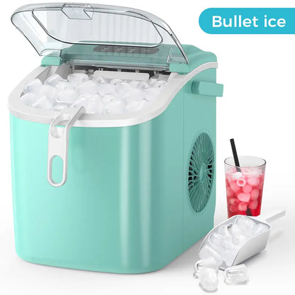 COWSAR Bullet Ice Maker Countertop, Staninless Steel or ABS Plastic, with Self-Cleaning, 26.5Lbs/24Hrs, 6 Mins/9 Pcs Bullet Ice, Portable Ice Maker for Kitchen/Home/Office/Party/Rv