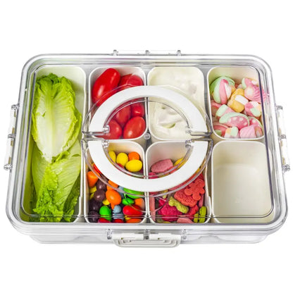 Divided Serving Tray with Lid and Handle - Snackle Box Charcuterie Container for Portable Snack Platters - Clear Organizer for Candy, Fruits, Nuts, Snacks - Perfect for Party, Entertaining