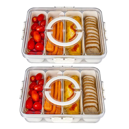 Divided Serving Tray with Lid and Handle - Snackle Box Charcuterie Container for Portable Snack Platters - Clear Organizer for Candy, Fruits, Nuts, Snacks - Perfect for Party, Entertaining