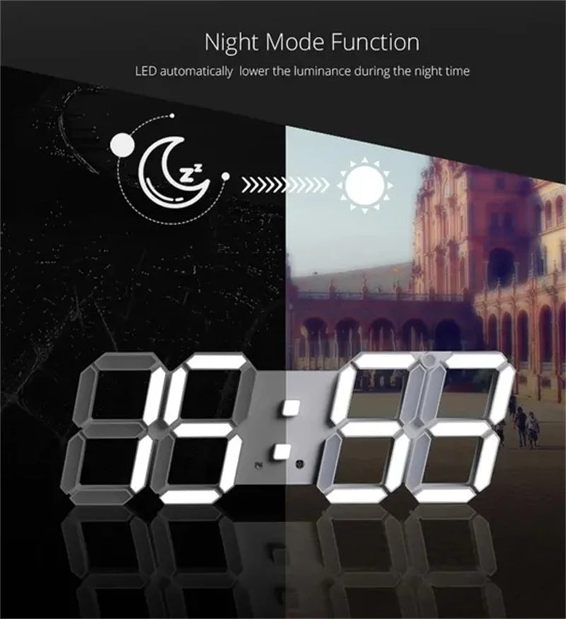 Digital Wall Clock 3D LED Date Time Celsius Nightlight Display Table Desktop Clocks Alarm Clock for Living Room Home Decoration