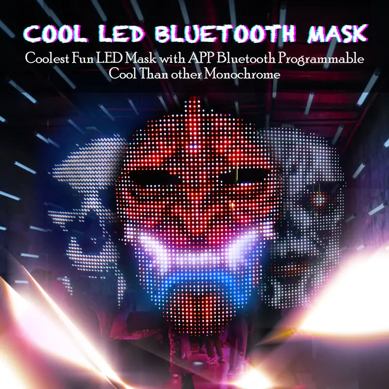 MEGOO Led Mask with Bluetooth Programmable App,Shining Led Light up Face Mask for Adult Kid Halloween Masquerade Party-Battery Accessories Comfortable Gift