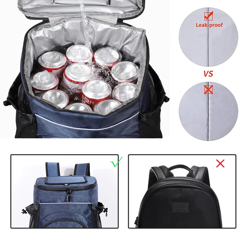 33L Cooler Bag Soft Large 36 Cans Thermal Backpack Insulated Bag Travel Beach Beer Leak-Proof Food Storage Bag