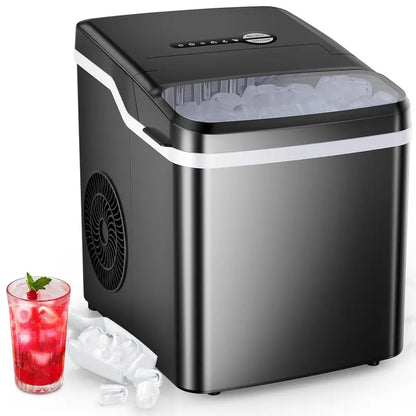 COWSAR Bullet Ice Maker Countertop, Staninless Steel or ABS Plastic, with Self-Cleaning, 26.5Lbs/24Hrs, 6 Mins/9 Pcs Bullet Ice, Portable Ice Maker for Kitchen/Home/Office/Party/Rv