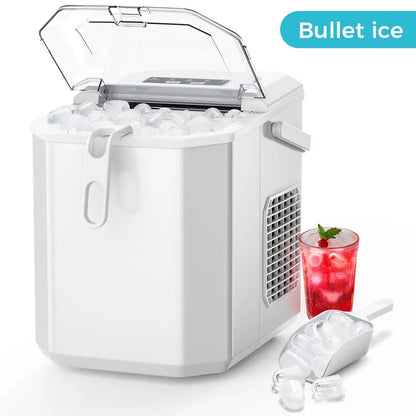 COWSAR Bullet Ice Maker Countertop, Staninless Steel or ABS Plastic, with Self-Cleaning, 26.5Lbs/24Hrs, 6 Mins/9 Pcs Bullet Ice, Portable Ice Maker for Kitchen/Home/Office/Party/Rv