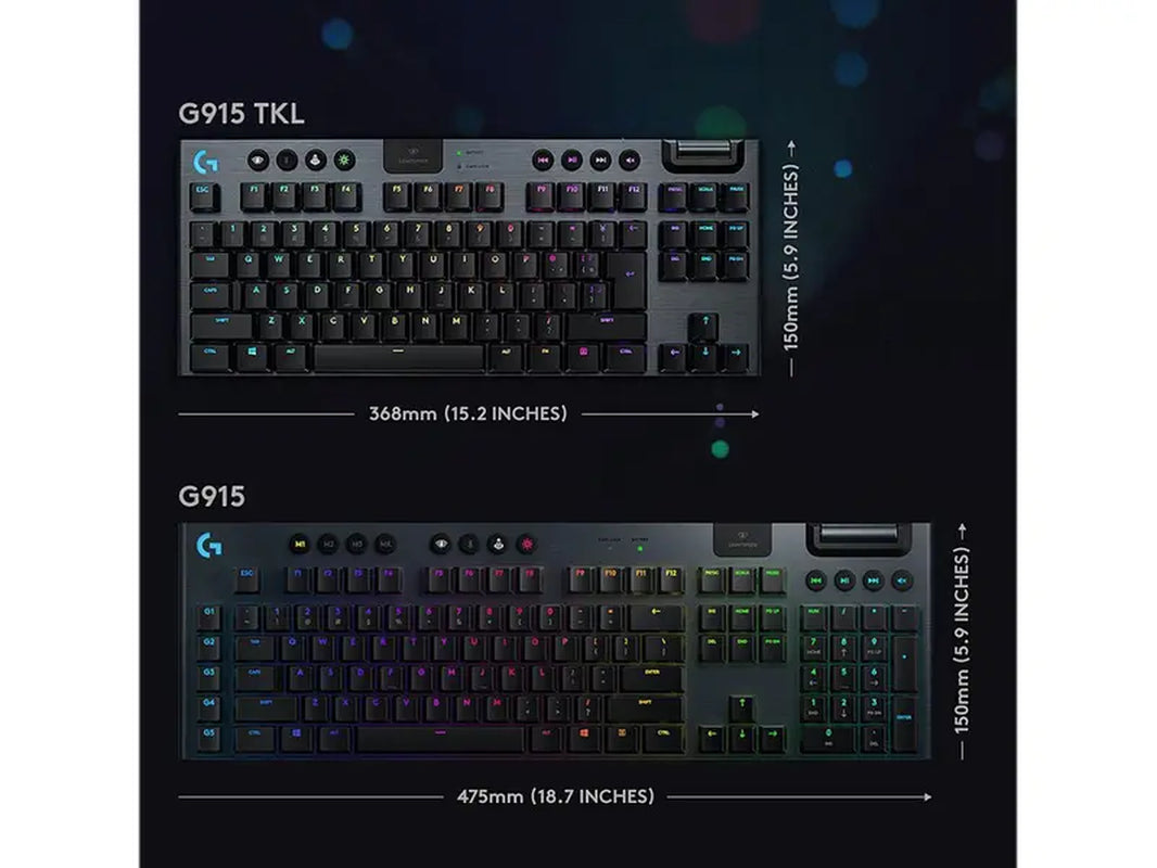 Logitech G915 TKL Tenkeyless Lightspeed Wireless RGB Mechanical Gaming Keyboard, Low Profile Switch Options, LIGHTSYNC RGB, Advanced Wireless and Bluetooth Support - Linear , Black