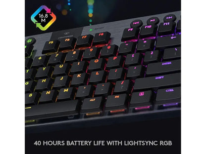 Logitech G915 TKL Tenkeyless Lightspeed Wireless RGB Mechanical Gaming Keyboard, Low Profile Switch Options, LIGHTSYNC RGB, Advanced Wireless and Bluetooth Support - Linear , Black