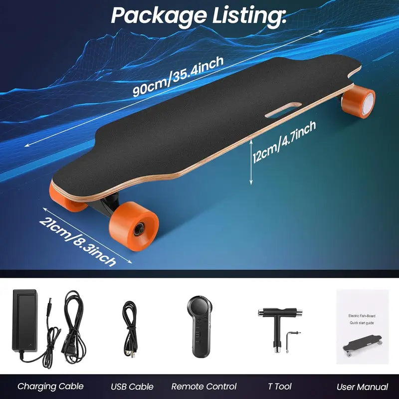 CAROMA Electric Skateboard, Multiple Adjustable Speeds, 12.4MPH Top Speed, 350W Brushless Motor Electric Longboard with Remote, 8-Mile Max Range for Adults and Teens