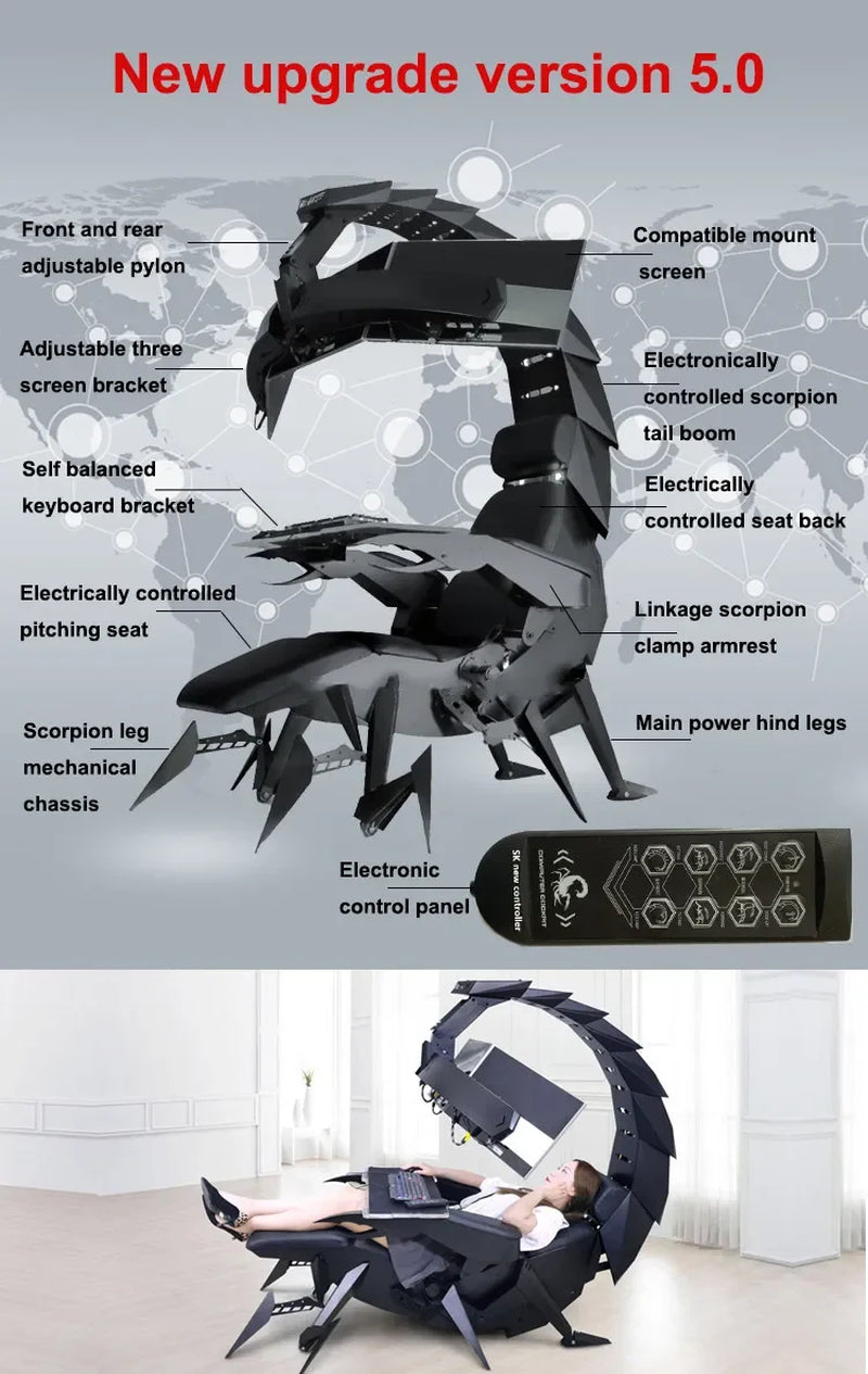 Ergonomic Fully Recliner Office Chair Cockpit for 3 or 5 Monitors Zero Gravity Workstation Chair Scorpion Chair