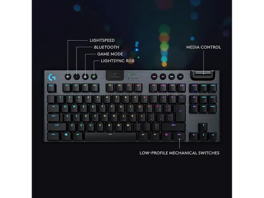 Logitech G915 TKL Tenkeyless Lightspeed Wireless RGB Mechanical Gaming Keyboard, Low Profile Switch Options, LIGHTSYNC RGB, Advanced Wireless and Bluetooth Support - Linear , Black