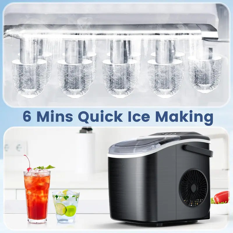 COWSAR Bullet Ice Maker Countertop, Staninless Steel or ABS Plastic, with Self-Cleaning, 26.5Lbs/24Hrs, 6 Mins/9 Pcs Bullet Ice, Portable Ice Maker for Kitchen/Home/Office/Party/Rv