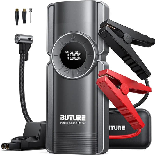 Portable Car Jump Starter with Air Compressor, BUTURE 3000A 150PSI Jump Starter Battery Pack (9.0 Gas/8.0L Diesel), Safe Car Jumper Box with Display, Emergency Light