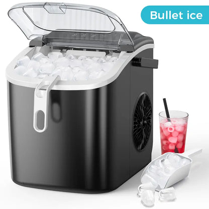 COWSAR Bullet Ice Maker Countertop, Staninless Steel or ABS Plastic, with Self-Cleaning, 26.5Lbs/24Hrs, 6 Mins/9 Pcs Bullet Ice, Portable Ice Maker for Kitchen/Home/Office/Party/Rv