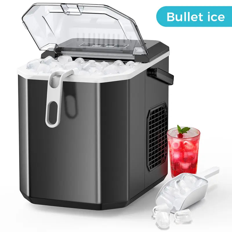 COWSAR Bullet Ice Maker Countertop, Staninless Steel or ABS Plastic, with Self-Cleaning, 26.5Lbs/24Hrs, 6 Mins/9 Pcs Bullet Ice, Portable Ice Maker for Kitchen/Home/Office/Party/Rv