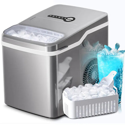 COWSAR Bullet Ice Maker Countertop, Staninless Steel or ABS Plastic, with Self-Cleaning, 26.5Lbs/24Hrs, 6 Mins/9 Pcs Bullet Ice, Portable Ice Maker for Kitchen/Home/Office/Party/Rv